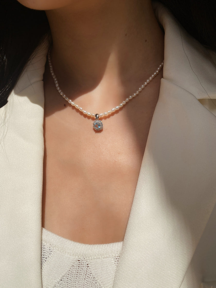 Azure Pearl Necklace with Blue Topaz