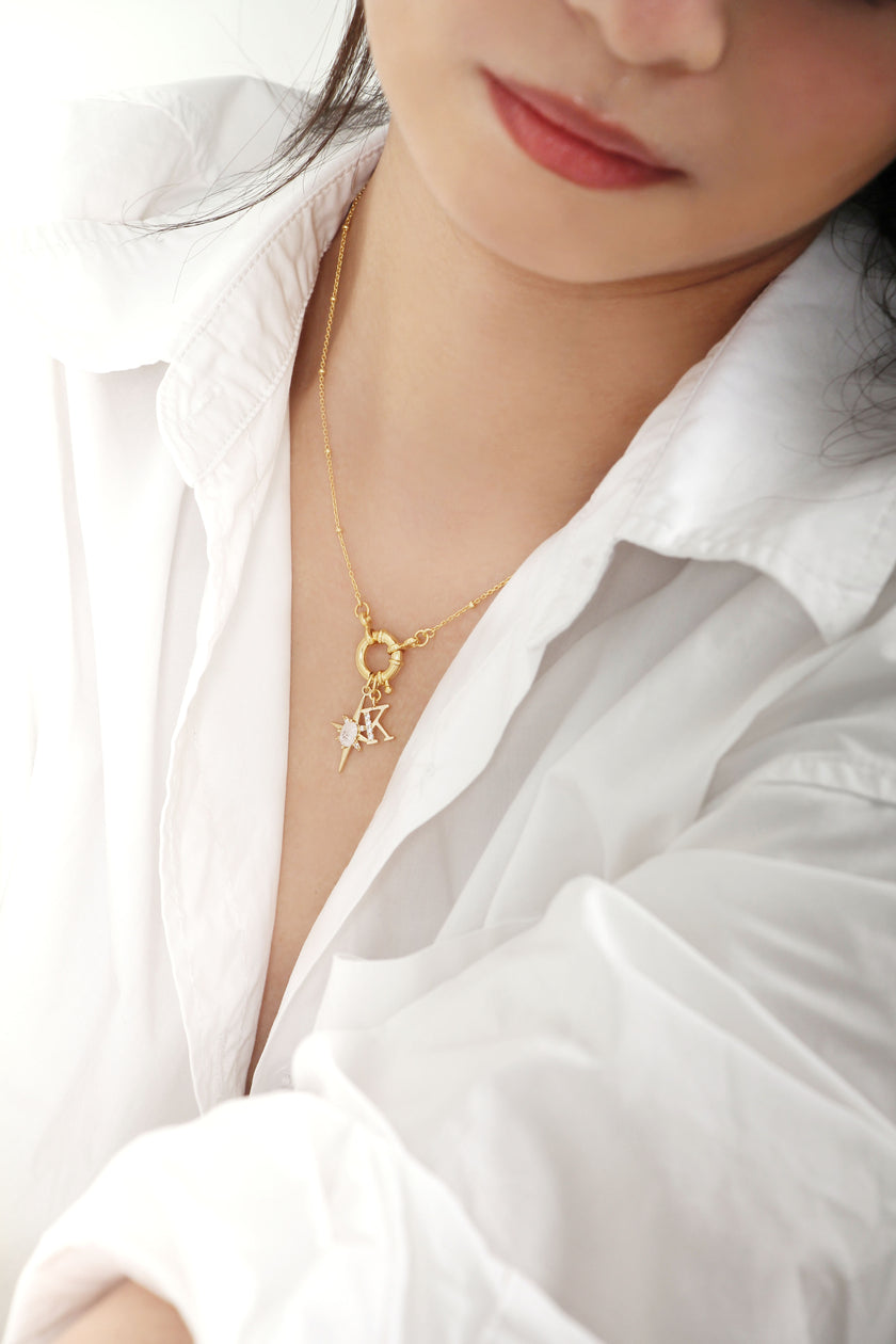 Beaded Hoop Necklace with Charm