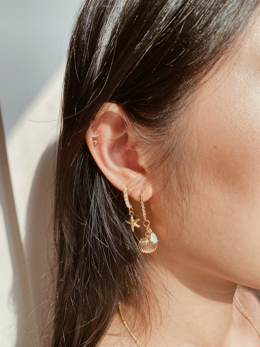 Ocean Aesthetic Shell with Gem Earring