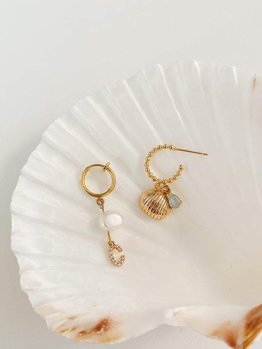Ocean Aesthetic Shell with Gem Earring