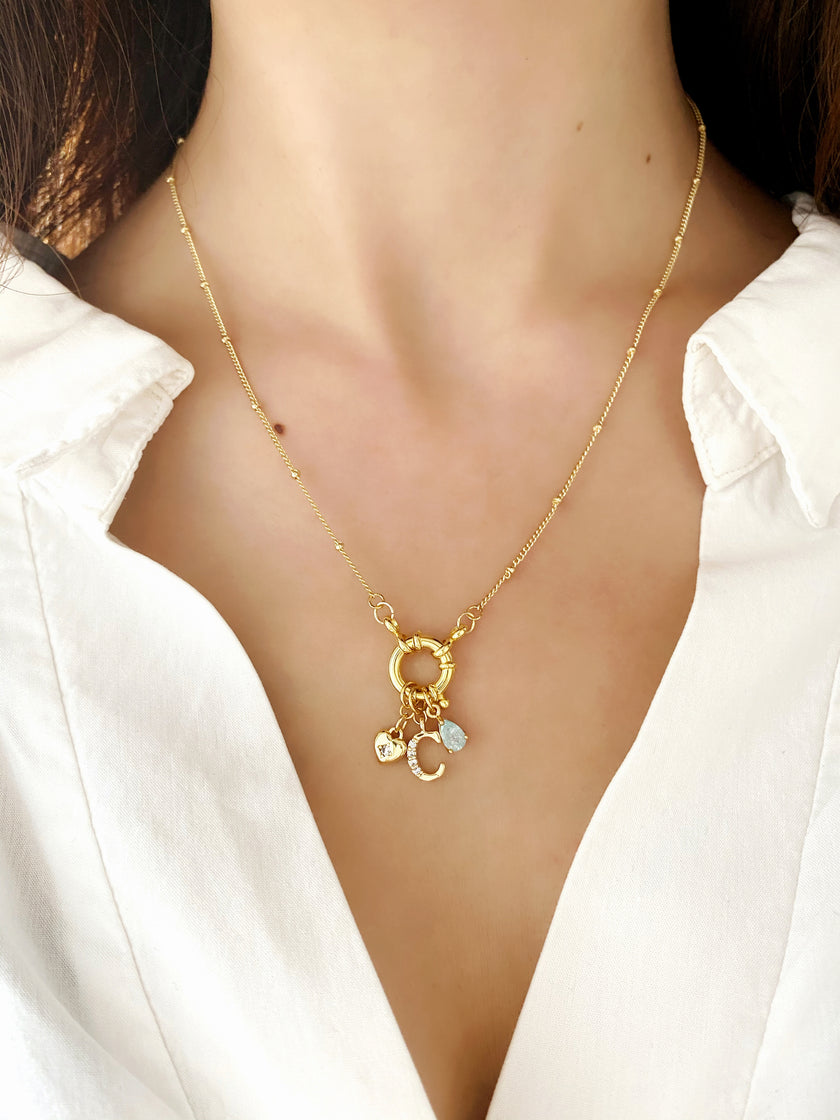 Ocean Aesthetic Initial Hoop Necklace