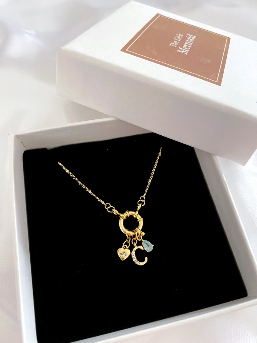 Ocean Aesthetic Initial Hoop Necklace