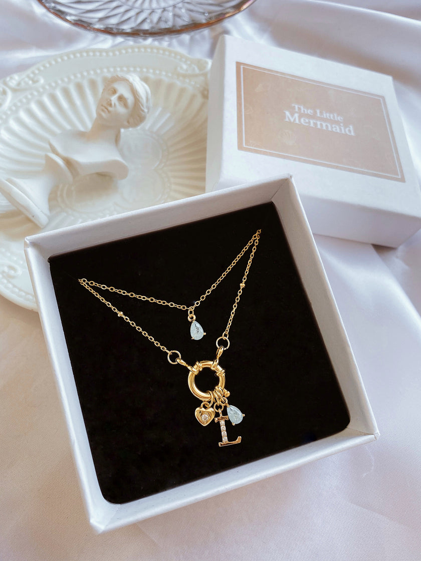 Ocean Aesthetic Initial Hoop Necklace