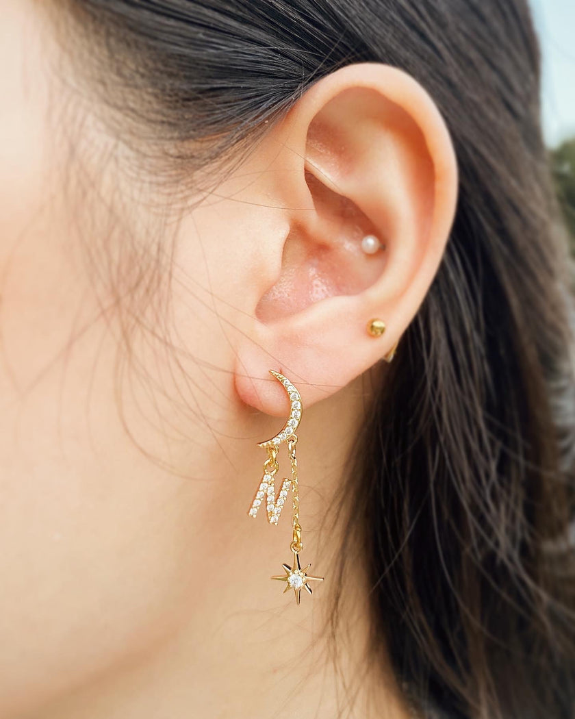 Mermaid & The Moon Initial Earring
